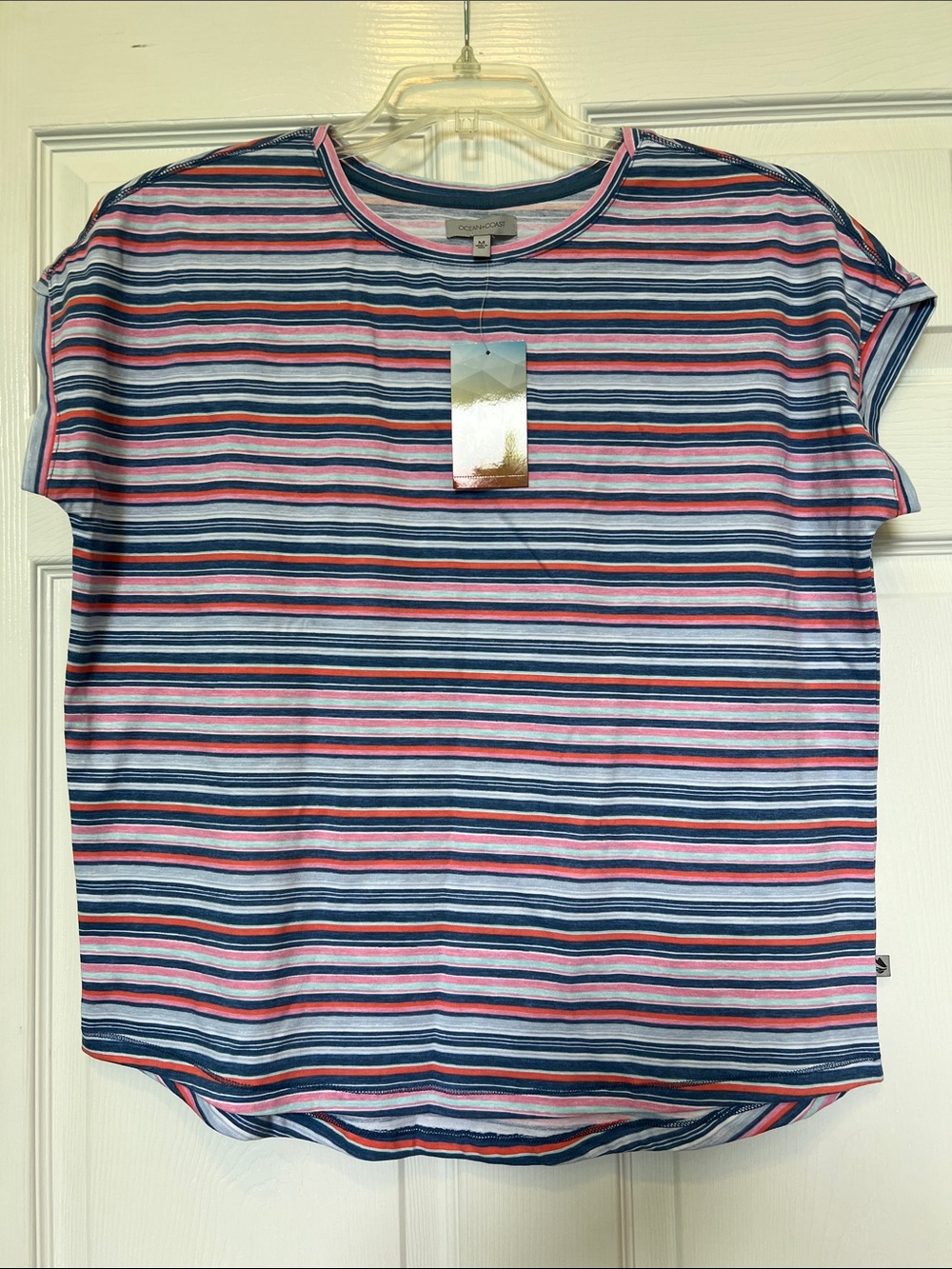 Women's Short Sleeve Stripe Tee - Blue, Pink, White